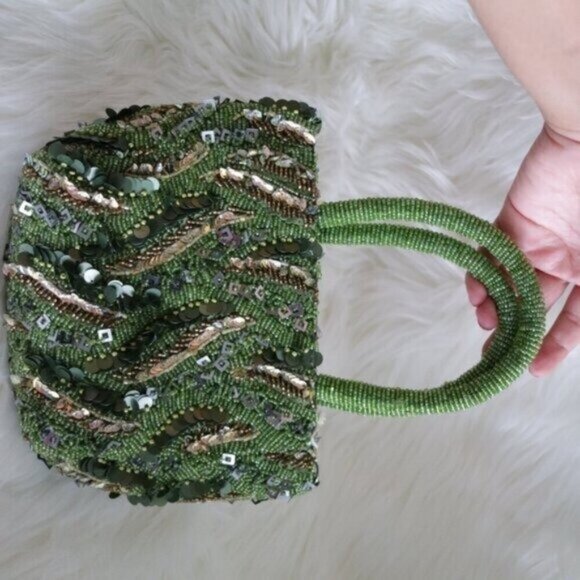 NWT VIRAL Made In India Green Beaded Sequin Mini Purse Hangbag - Picture 4 of 7